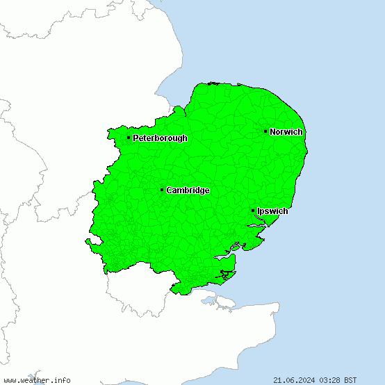 Osten Englands - Warnungen vor Gewitter