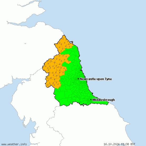 North East England - Warnings for heavy rain