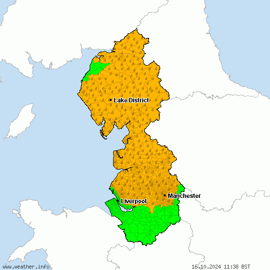 North West England - Warnings for heavy rain