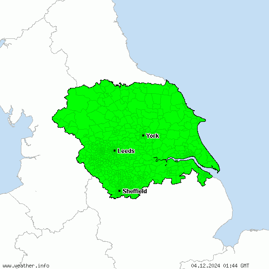 Yorkshire and the Humber - Warnings for heavy rain